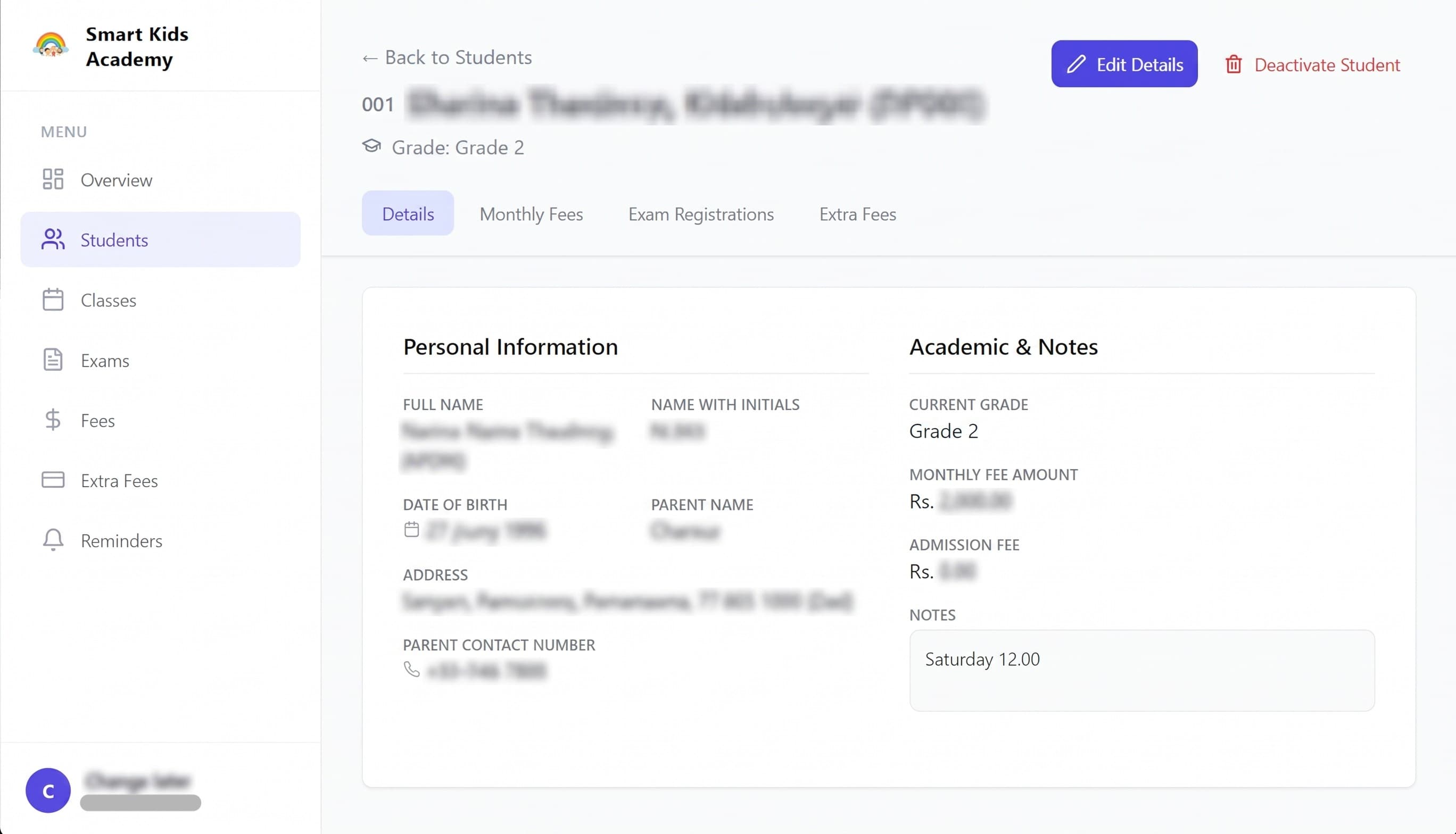 Student Details Page